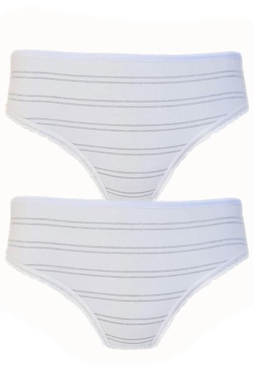 2li Kadın Sim Çizgili Bikini Yüksek Bel İnce Lastik Ekonomik