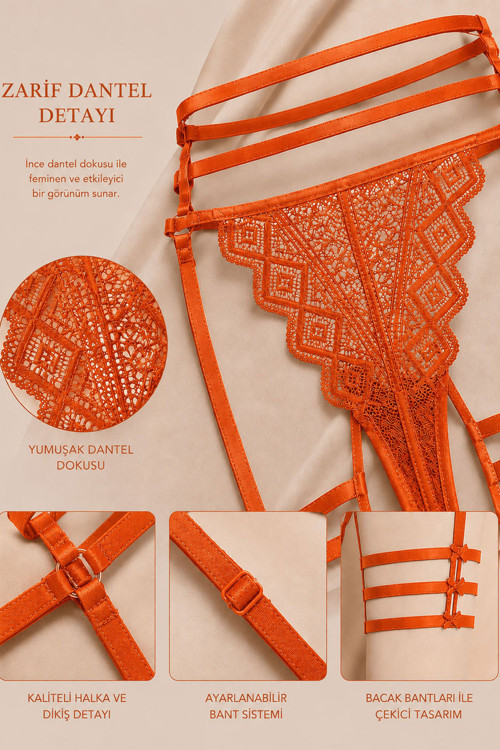 Kadın Jartiyer Görünümlü İpli Tanga String Paçalı Estetik