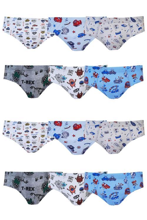 Erkek Çocuk Renkli Empirme Slip Külot Pamuklu 12li Paket