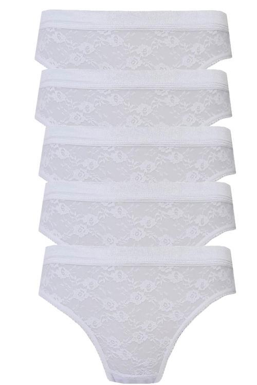 5li Kadın Dantelli Bikini Külot Pamuklu Arkası Düz