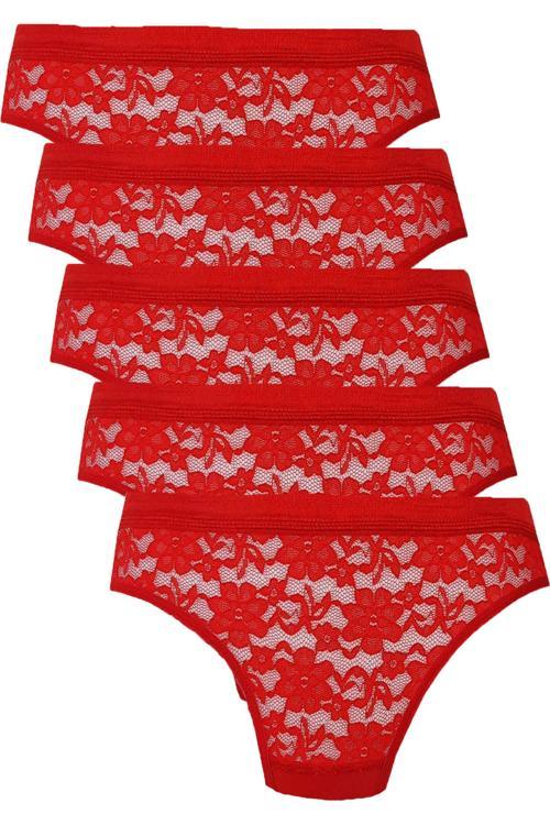 5li Kadın Dantelli Bikini Külot Pamuklu Arkası Düz