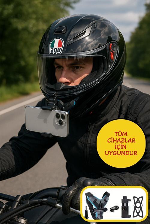 Motosiklet Kaskı Aksiyon Kamera ve Telefon Tutucu GoPro Hero Tüm Modeller Uyumlu