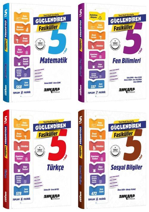 Ankara 2025 5. Sınıf Matematik + Fen Bilimleri + Türkçe + Sosyal Bilgiler Güçlendiren Fasikül Seti 4 Kitap Güncel Müfred