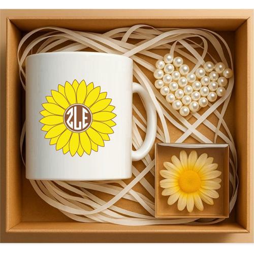 Kişiye Özel 3 Harf Monogram Papatya Temalı Kutu, Papatya Hediye Sepeti - P203