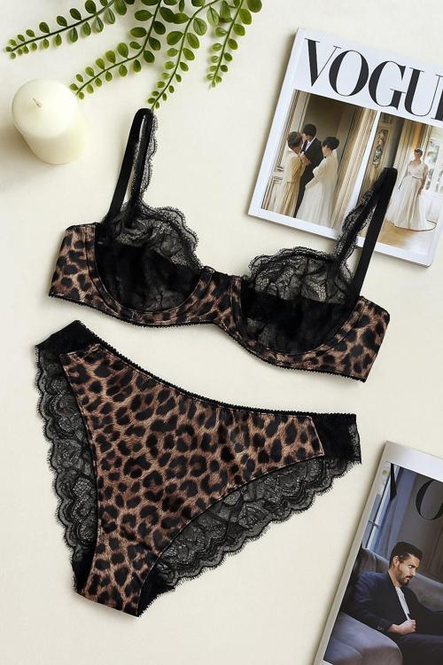 Leopar Desenli Dantel Detaylı Sütyen Külot Takımı - Şık İç Giyim Takımı