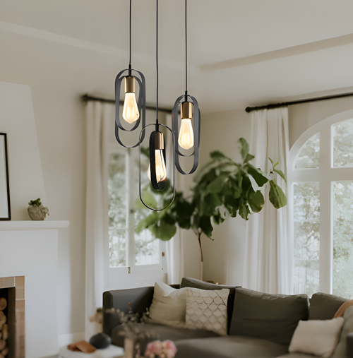 Koza 3Lü Yuvarlak Siyah Modern Genç Odası Mutfak Retro Salon Sarkıt Avize