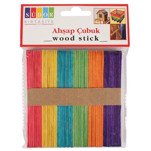 Bs69 Ahşap Çubuk Küçük Renkli Dondurma Çubuğu 50 Li (10 Paket)