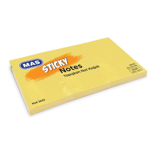 Yapışkanlı Not Kağıdı 3 Blok 100 Sayfa 35X51Mm Pastel Sarı 3653 (12 Koçan)