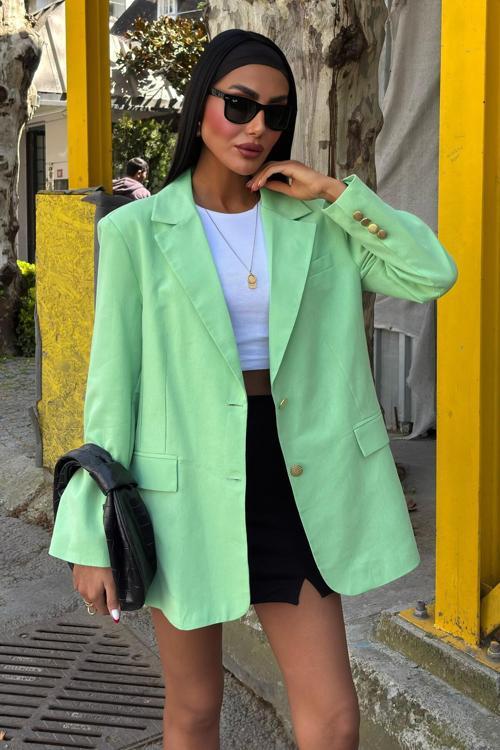 Agnes Blazer Keten Ceket -MİNT YEŞİLİ