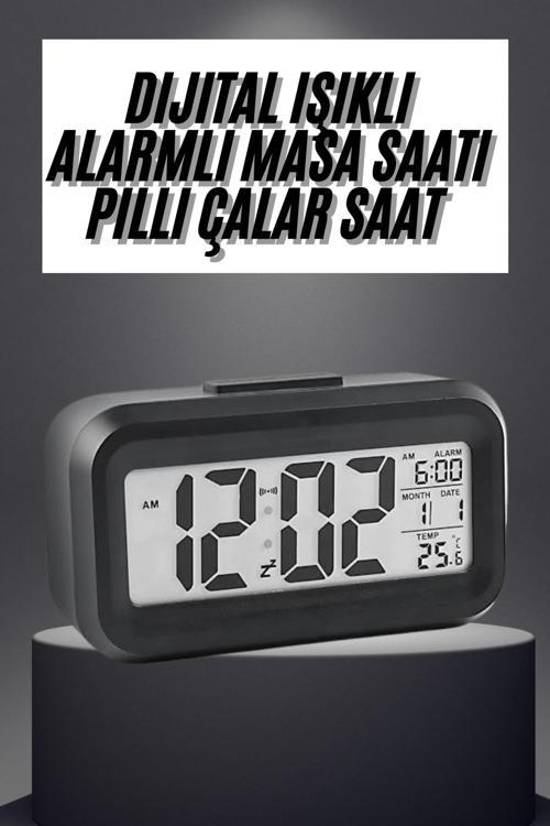 Gece Dijital Masa Saati Dijital Alarmlı Led Ekran Pilli Çalar Saat