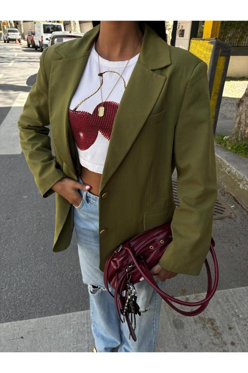 Agnes Blazer Keten Ceket -HAKİ