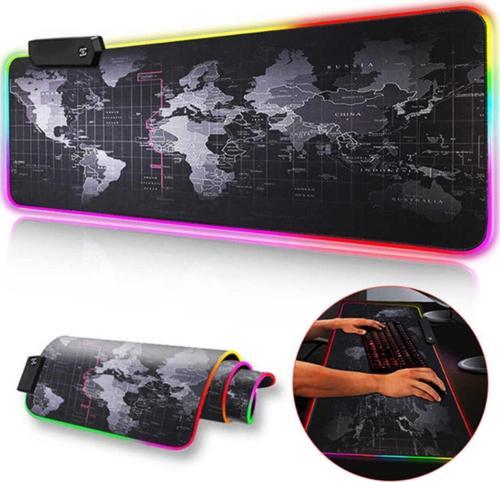 Büyük Oyuncu Rgb Mousepad & Klavye Pad World Map Desenli Işıklı 80x30cm Pad
