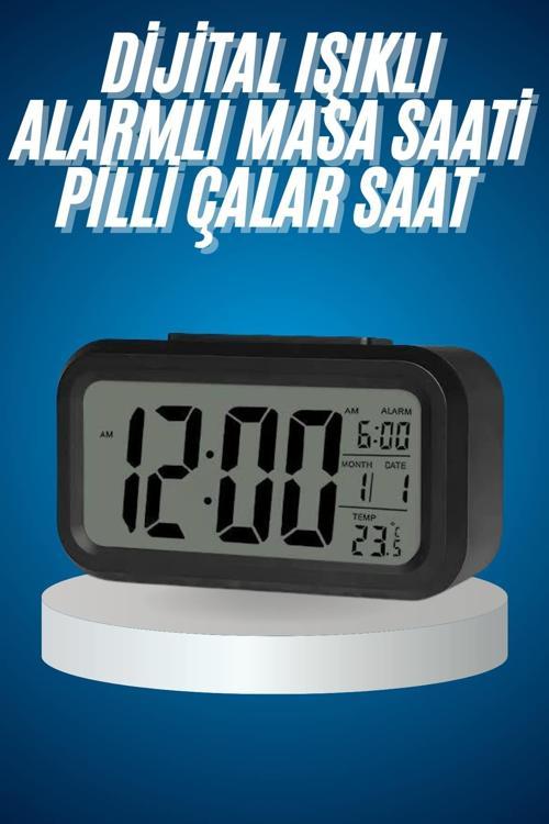 Işıklı Dereceli Masa Ofis Saati Alarmlı Termometre Takvim Çalar Saat