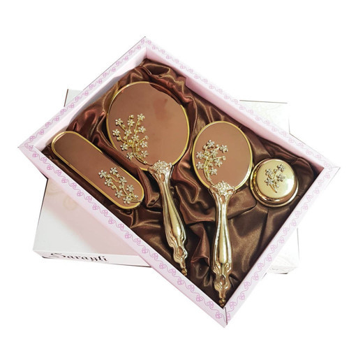 Saraylı Gold Çiçek Buketi Ayna Fırça Tuvalet Tkm 101