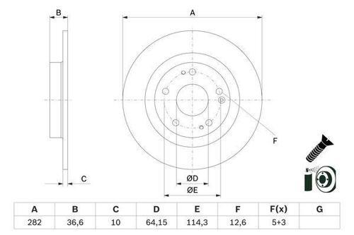 Fren Diski Arka 16-21 Honda Civic 1.0 Hatchback/1.0 Vtec Turbo Sedan/1.5 Vtec Turbo 0986479G90
