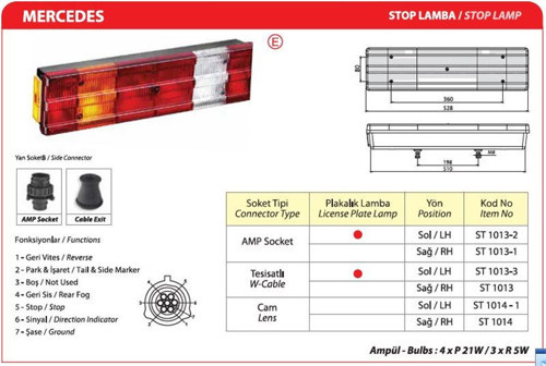 Mercedes Actros-Axor Stop Lambası Plakasız Soketli AYF.ST1013-1