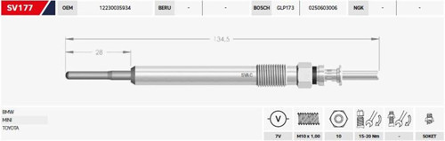 Kızdırma Bujisi 7V Bmw: 1, 2, 3, 4, 5, 7, X1, X3, X4, X5, X6 Mını Cooper Sd SV.177