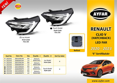Far Krom Çıtalı Motorlu Sol (Ballast Beyin Hariç) Renault Clıo V Hatcback (2020-2023) AYF.202343