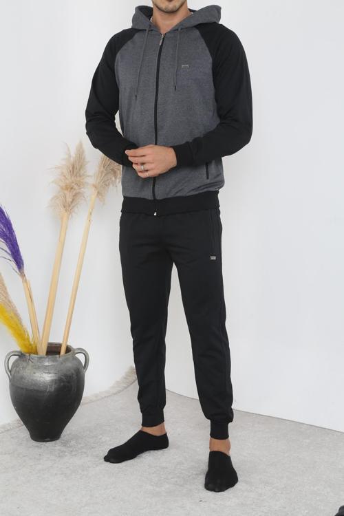 PAN Fermuarlı Kapşonlu Eşofman Takım - Siyah