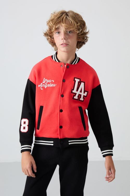 Fiesta Pamuklu Kalın İçi Tüylü Yumuşak Dokulu Standart Fit Nakışlı Erkek Çocuk Kolej Ceket - 11258