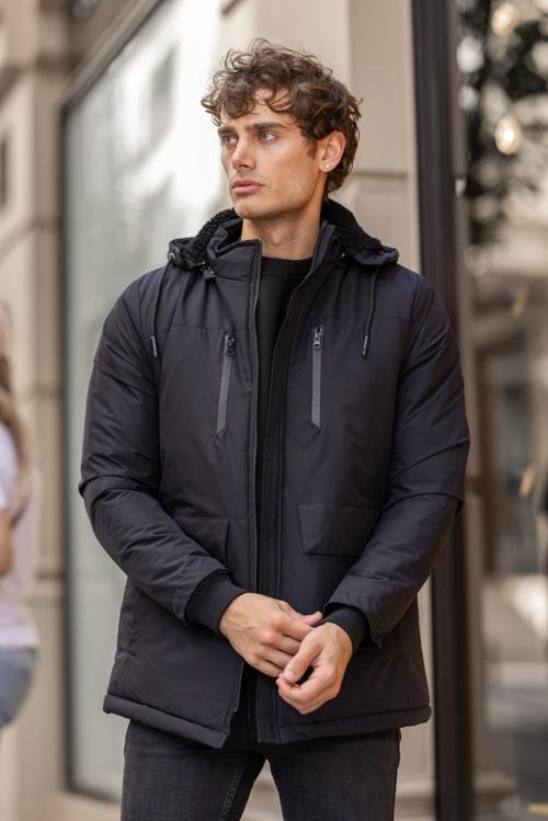 MEGA Su Geçirmez Dik Yaka Kürklü Kapüşonlu Erkek Mont - Lacivert