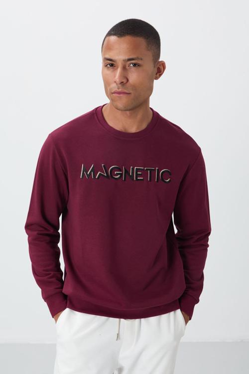 Erguvan Yazı Nakışlı O Yaka Rahat Form İçi Polarlı Erkek Sweatshirt - 88020