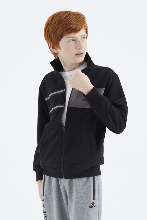 Siyah Dik Yaka Erkek Çocuk Sweatshirt - 11183