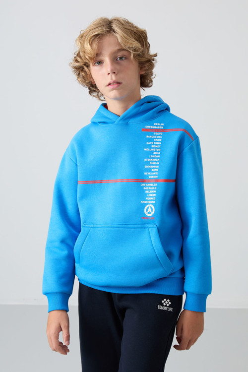 Saks Pamuklu Kalın İçi Tüylü Yumuşak Dokulu Standart Fit Baskılı Erkek Çocuk Sweatshirt - 11239