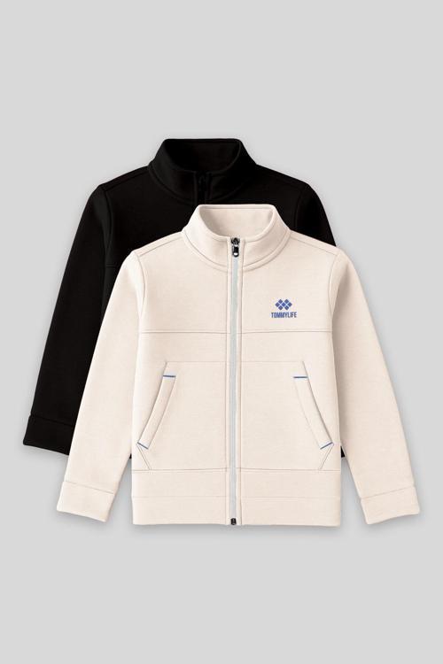 Standart Fit 2li Paket Siyah-Bej Erkek Çocuk Sweatshirt - 11245