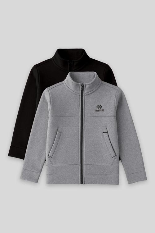 Standart Fit 2li Paket Siyah-Gri Melanj Erkek Çocuk Sweatshirt - 11245