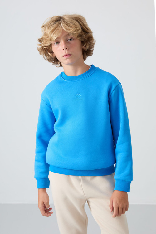Saks Pamuklu Kalın İçi Tüylü Yumuşak Dokulu Standart Fit Nakışlı Erkek Çocuk Sweatshirt - 11232