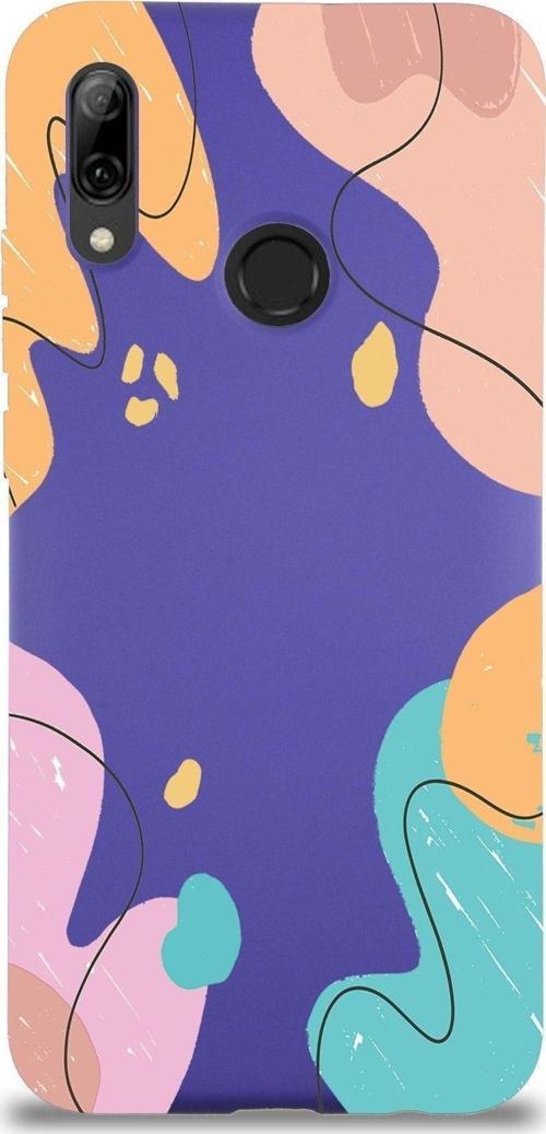 Huawei P Smart 2019 Uyumlu Lansman Kılıf Karışık Renkler Tasarımlı Içi Kadife Kapak-Mor
