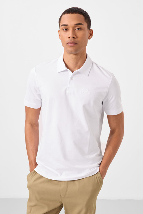 Beyaz Standart Kalıp Basic Polo Yaka Erkek T-Shirt - 87748