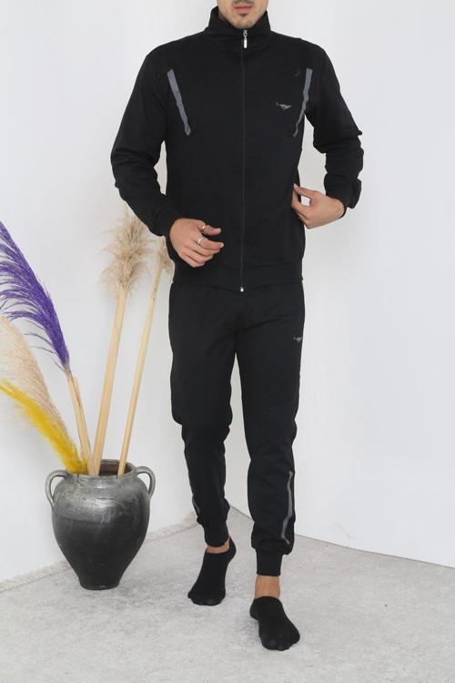 Erkek Dik Yaka Fermuarlı Eşofman Takım - Siyah