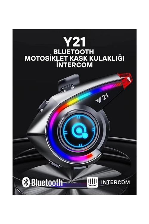 Y21 Rgb Işık Efektli Intercom Bluetooth Motosiklet Kask Kulaklığı Intercom Kulaklık
