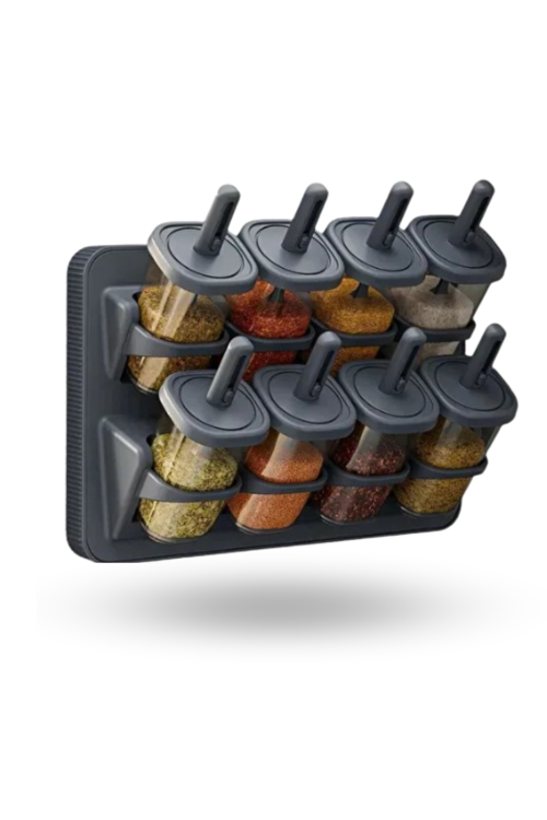 Büro Ev Ofis Mutfağı için 8Hazne Standlı Kaşıklı Baharatlık Seti