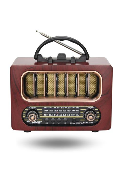 Büro Ev Ofis Hediyesi için Ahşap Retro Taşınır Bluetooth Hoparlörlü Şarjlı Radyo