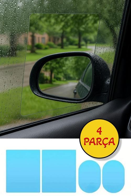 4 Parça Araç Ayna Yağmur Kaydırıcı Film ve Cam Buğu Önleyici Su Geçirmez Koruyucu Seti