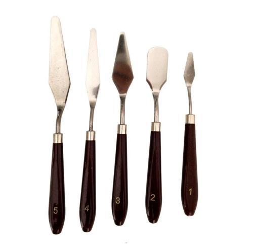 Spatula Seti Büyük Boy, Akrilik, Yağlı Boya, Pasta Süsleme, Kek Şekillendirme 5'li-ahşap set
