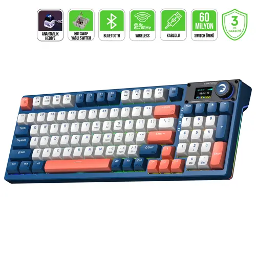 Gasket Elite X RGB Wireless/Bluetooth/Kablolu Mekanik Hot-Swap Yağlı Switch Gasket İngilizce Q Gaming Klavye