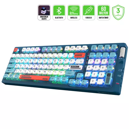 Sense RGB Wireless/Bluetooth/Kablolu Mekanik Red Switch İngilizce Q Gaming Klavye