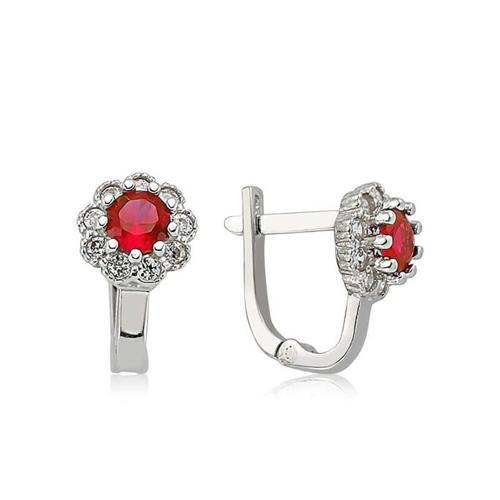 Gümüş Kırmızı Çiçek Desenli Yuvarlak J Kadın Küpe (BC-C2B1DE)