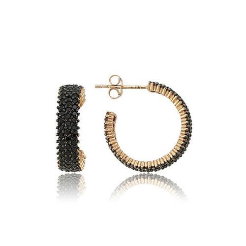 925 Ayar Gümüş Üç Sıralı Siyah Tamtur Küpe (BC-0BD42B)