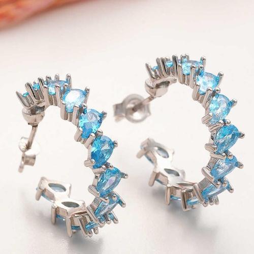 Gümüş Akuamarin Taşlı Damla Çivili Kadın Küpe (BC-80EA5E)