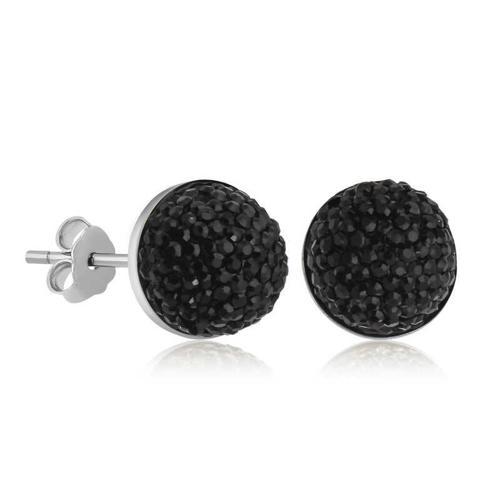 Gümüş Siyah Kristal Çivili Kadın Küpe (BC-D171BC)