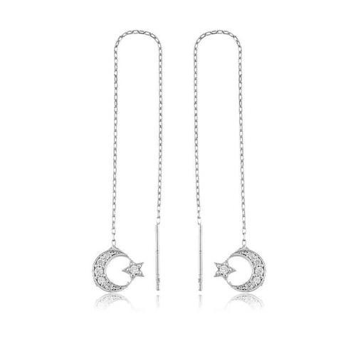 925 Ayar Gümüş Zincirli Ay Yıldız Küpe (BC-CCA5F3)