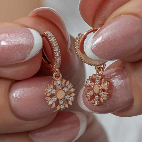 Gümüş Sallantılı Rose Kar Tanesi Kadın Küpe (BC-DF0AA2)