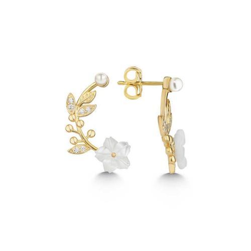 925 Ayar Gümüş Gold Sedef Çiçek Çivili Kadın Küpe koleksiyon