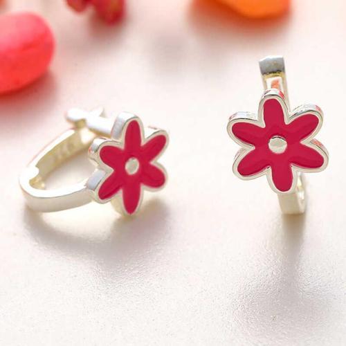 Gümüş Pembe Çiçek Çocuk Küpesi (BC-48E2C5)