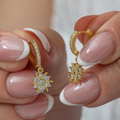 Gümüş Gold Sallantılı Güneş Kadın Küpe (BC-E8D0FA)